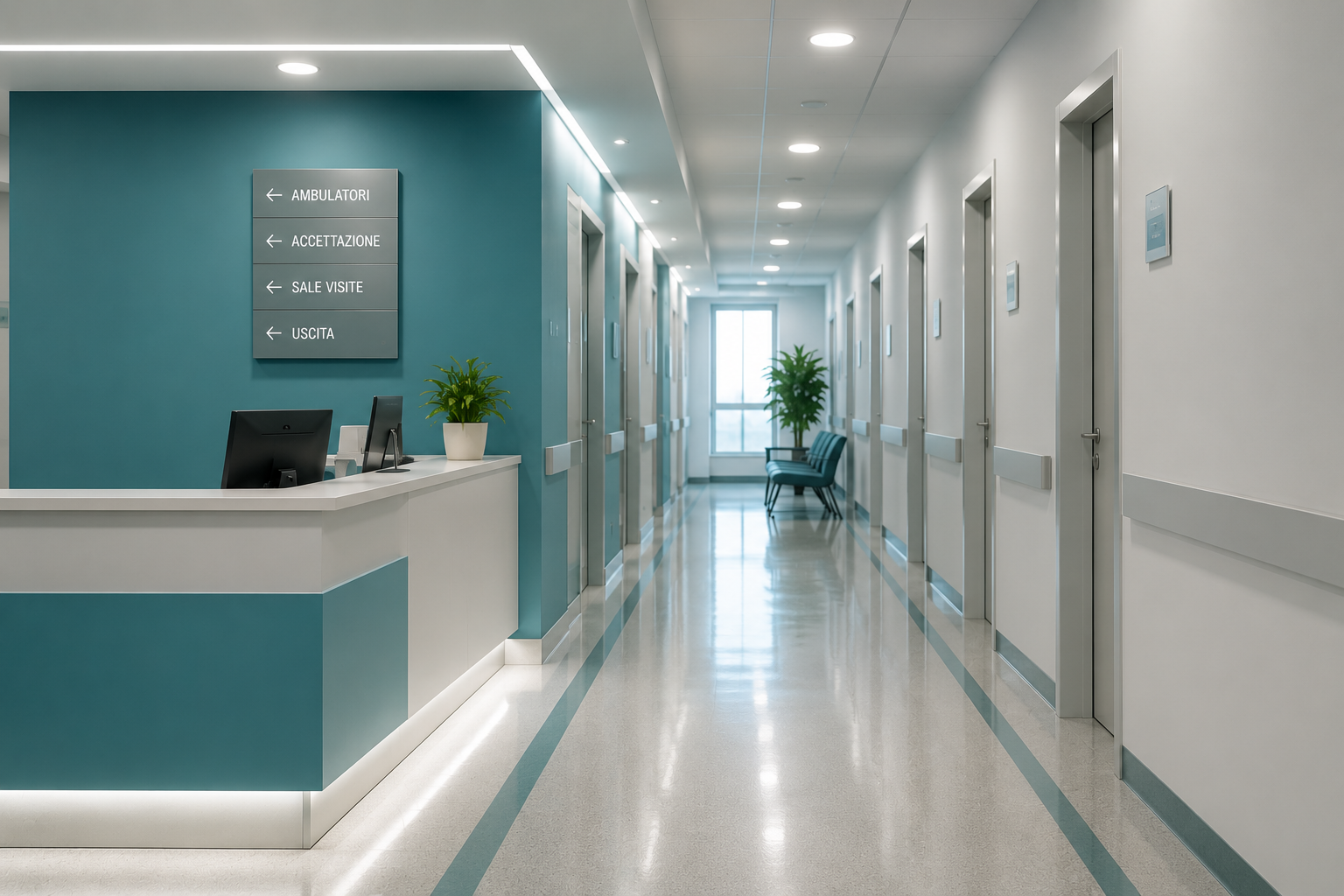 Interno di una struttura sanitaria con ambulatori