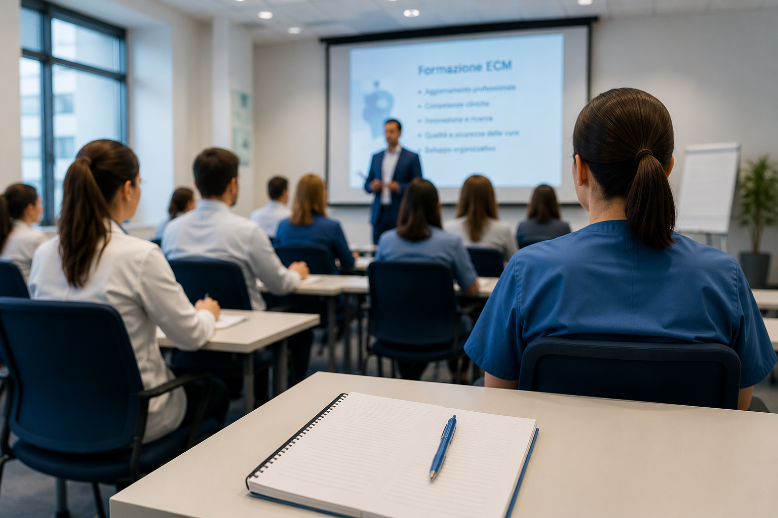 Professionisti sanitari durante un corso di formazione ECM